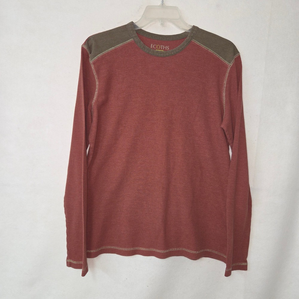 Ecoths Thermal Shirt Mens Large Rust Waffle‎ Knit Organic Cotton Long Sleeve